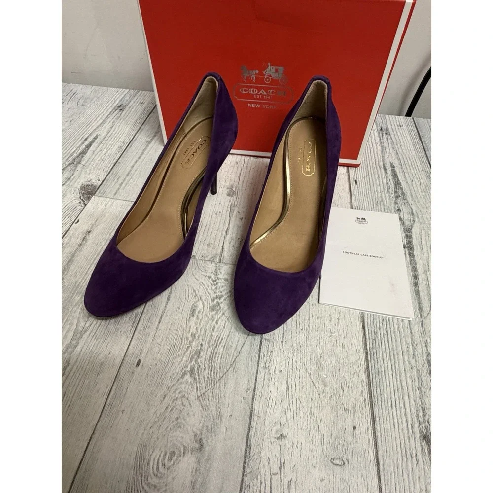 Coach Nala Size 5.5B Womens Purple Stiletto Heels Kid Suede Leather Deep Plum